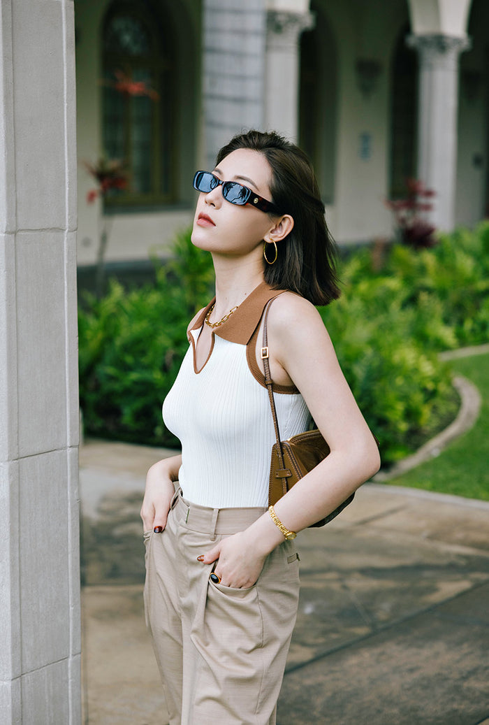 Petite Studio's Jody Knit Top in Ivory and Camel