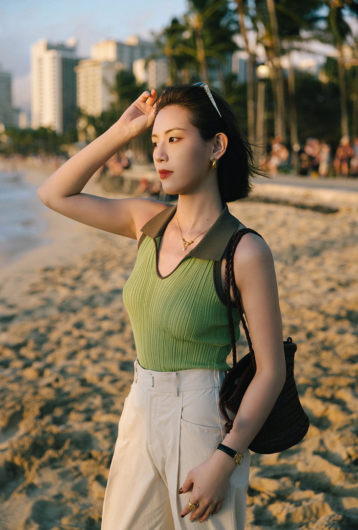 Petite Studio's Jody Knit Top in Sage and Matcha