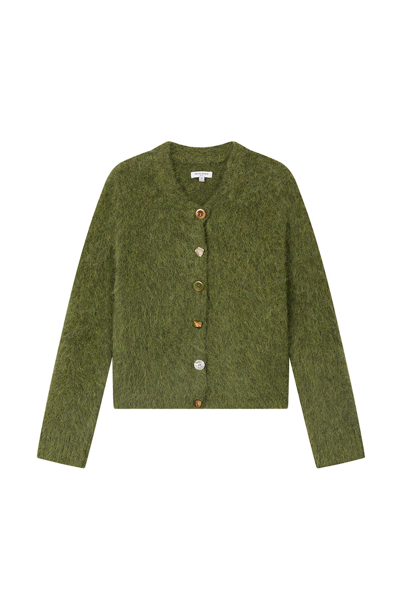 Petite Studio's Brayden Alpaca Cardigan in Olive Green