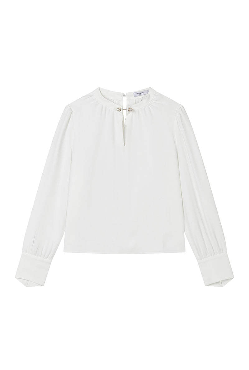 Petite Studio's Office-Appropriate Buvette Pearl Blouse in Ivory