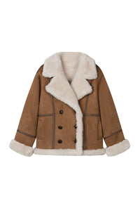 Petite Studio's Callen Suede and Fur Faux Shearling Coat in Tawny