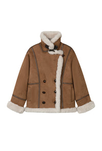 Petite Studio's Callen Suede and Fur Faux Shearling Coat in Tawny