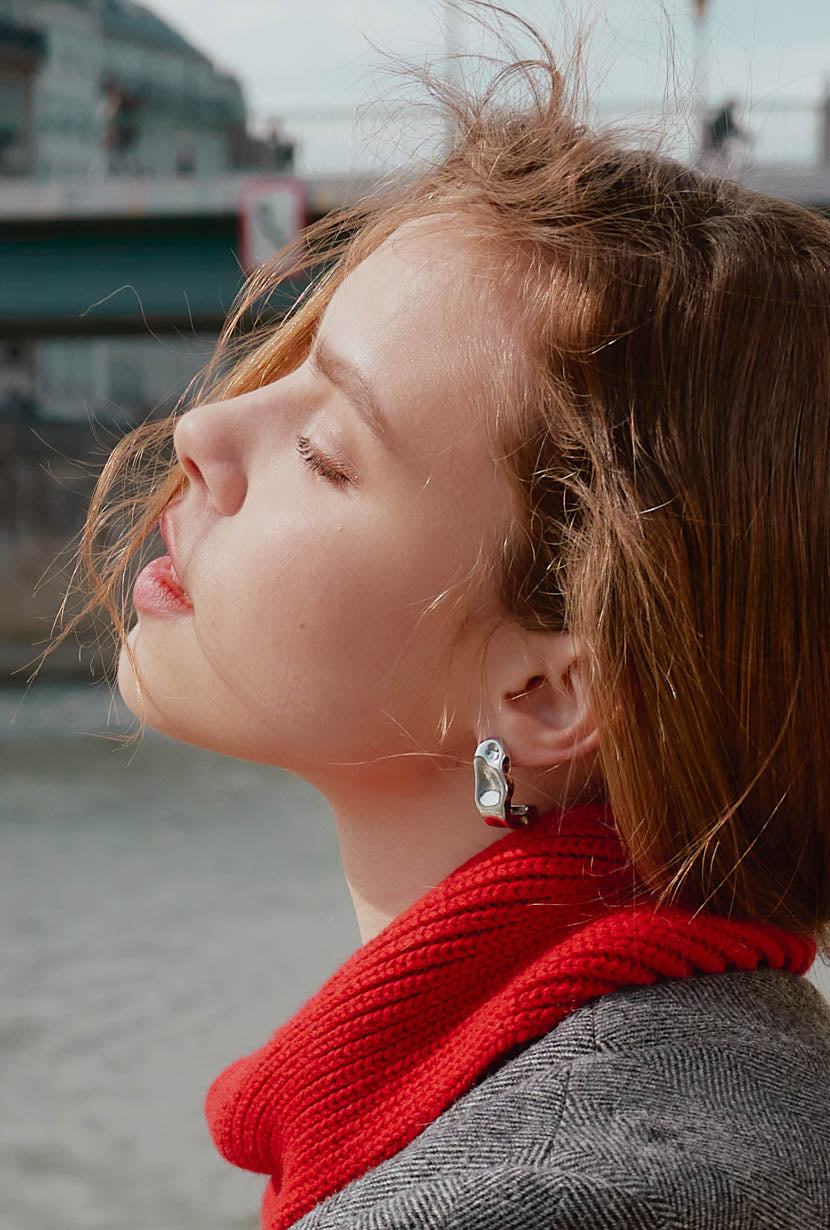 Metallic Silver Abstract Oversized Stud Earrings