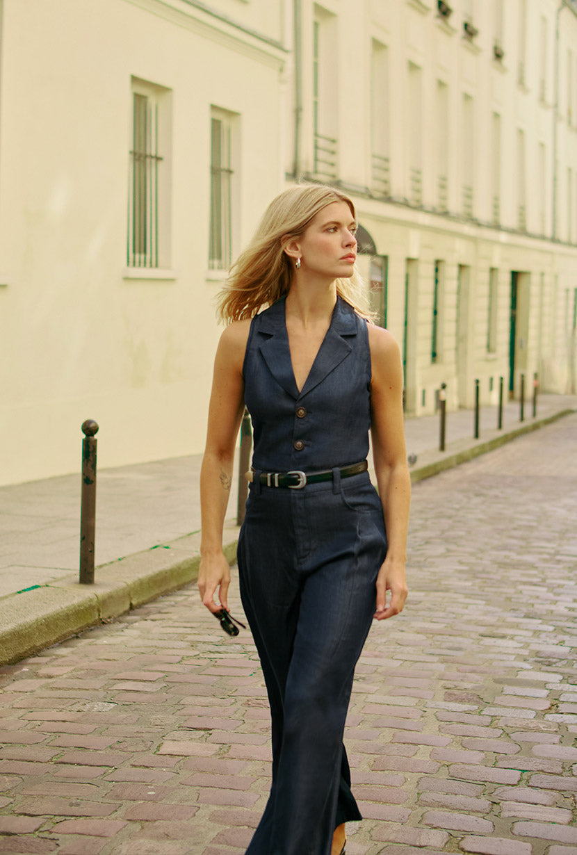 Petite Studio's Mitzi Jumpsuit in Denim Blue