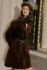 Petite Studio's Abby Corduroy Dress in Brown
