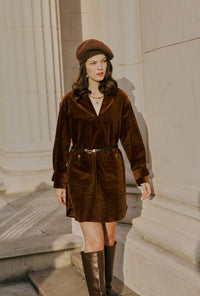 Petite Studio's Abby Corduroy Dress in Brown