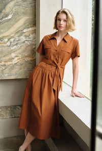 Petite Studio's Ellory Cotton Shirt Dress in Ginger