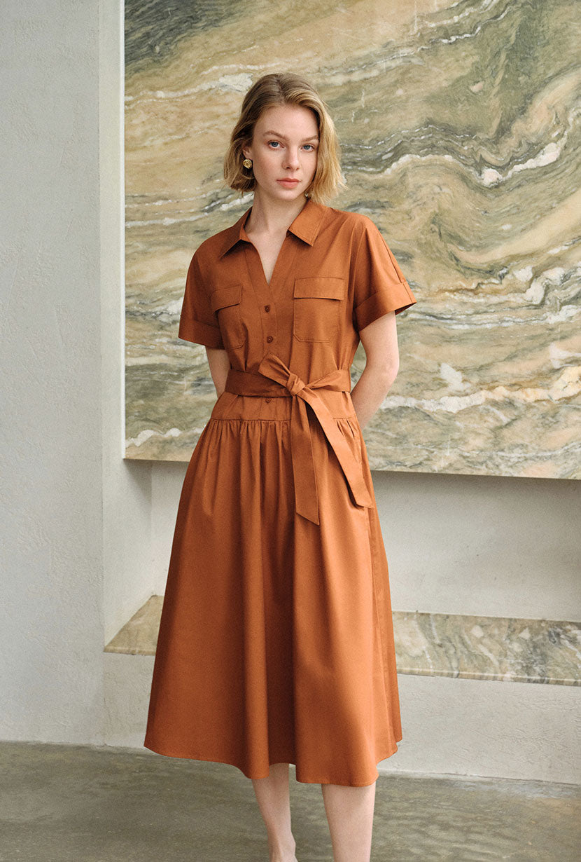Petite Studio's Ellory Cotton Shirt Dress in Ginger