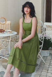 Petite Studio's Fenton Panel Linen Dress in Green