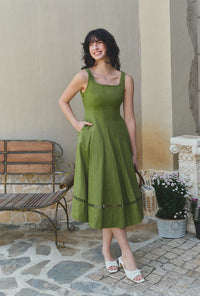 Petite Studio's Fenton Panel Linen Dress in Green