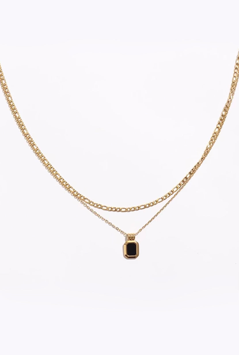 Onyx Double Layered Gold Chain Necklace