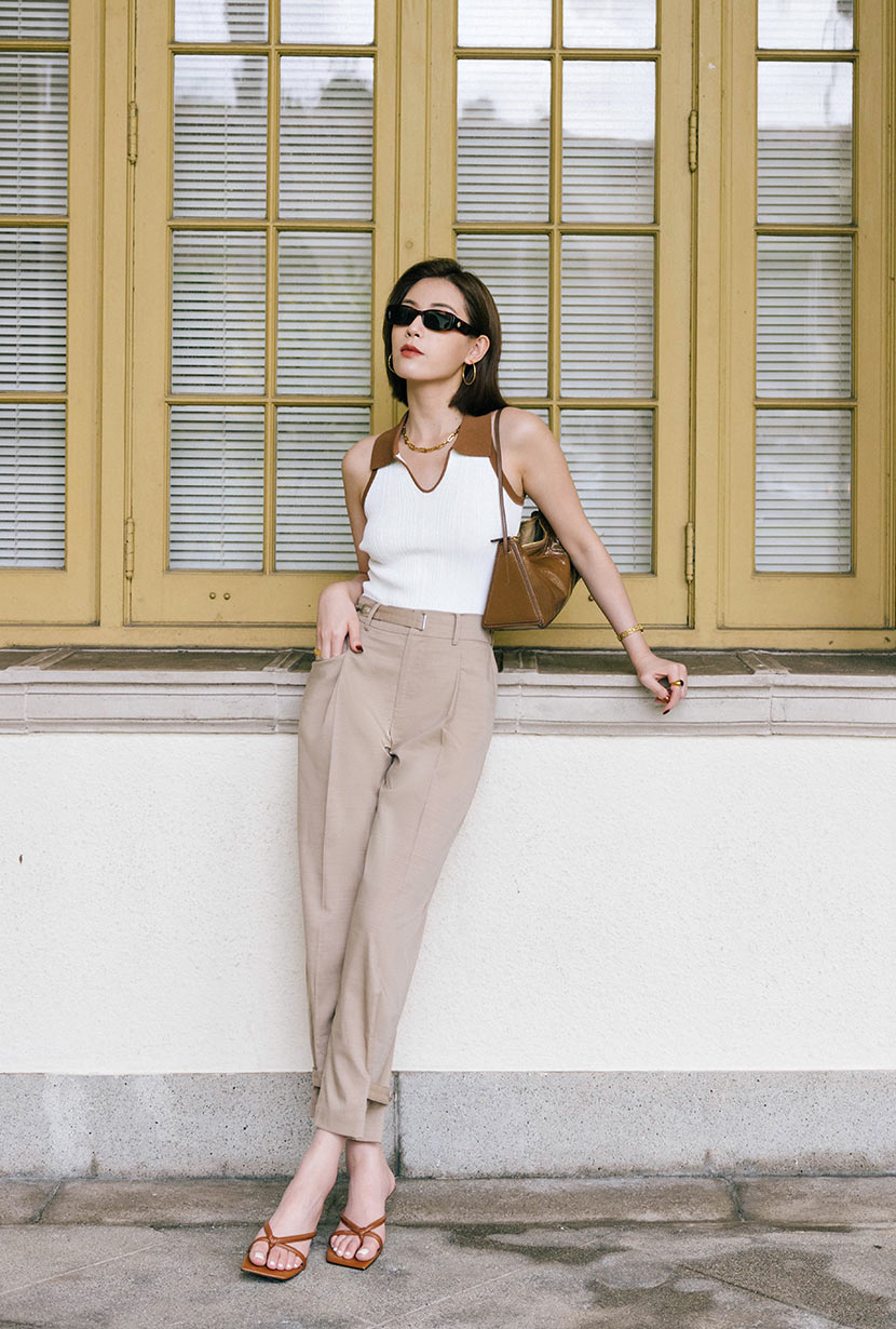 Petite Studio's Jody Knit Top in Ivory and Camel