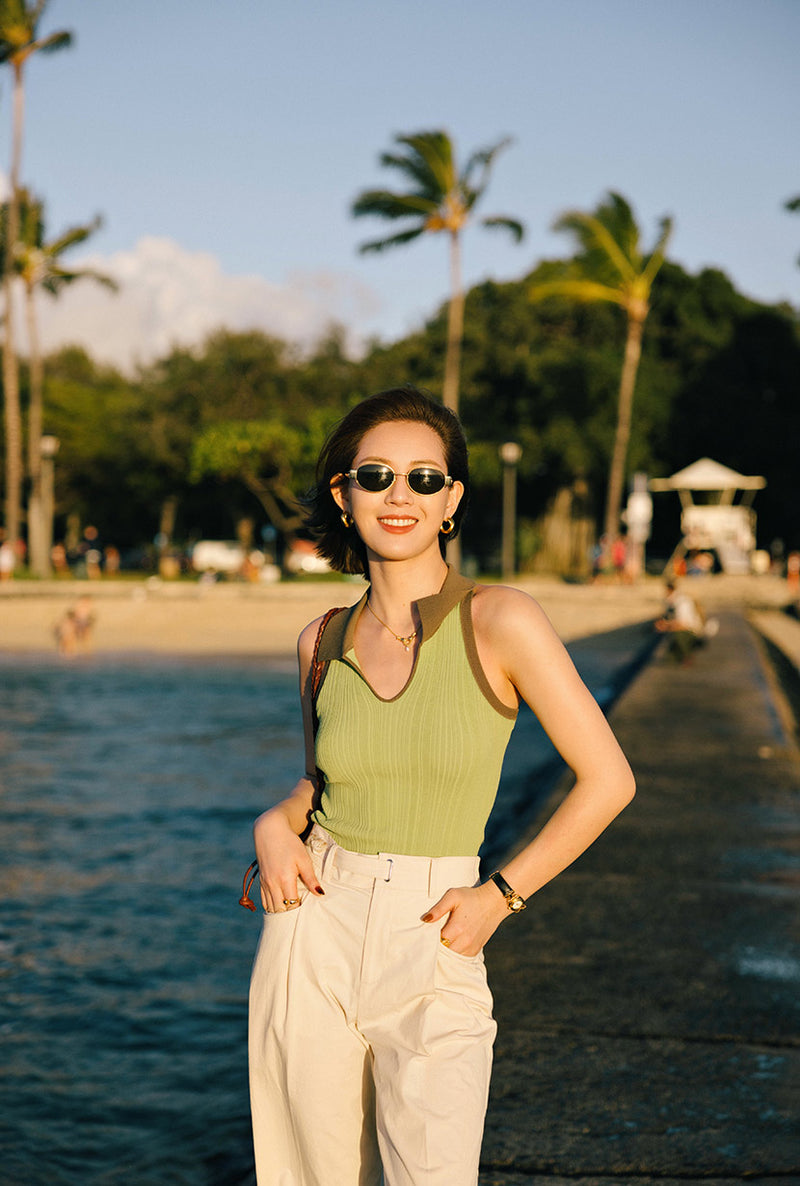 Petite Studio's Jody Knit Top in Sage and Matcha