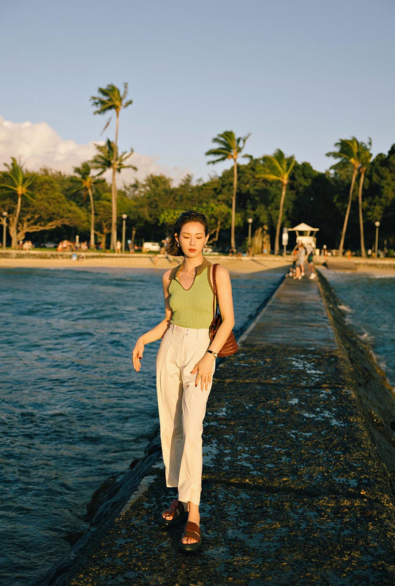 Petite Studio's Jody Knit Top in Sage and Matcha