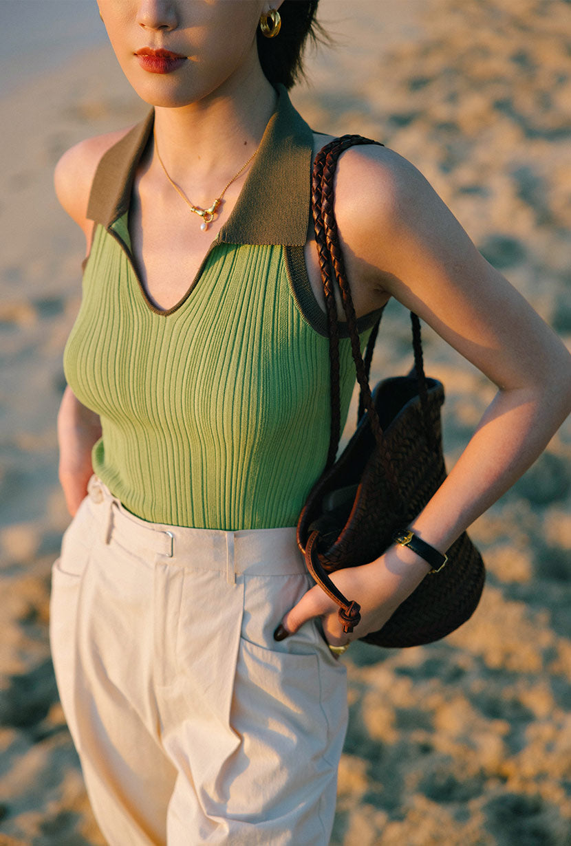 Petite Studio's Jody Knit Top in Sage and Matcha