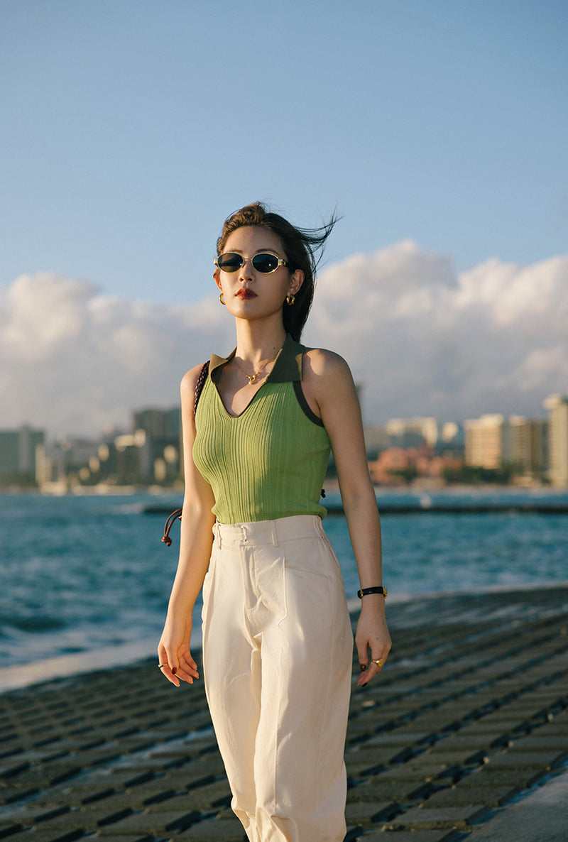 Petite Studio's Jody Knit Top in Sage and Matcha