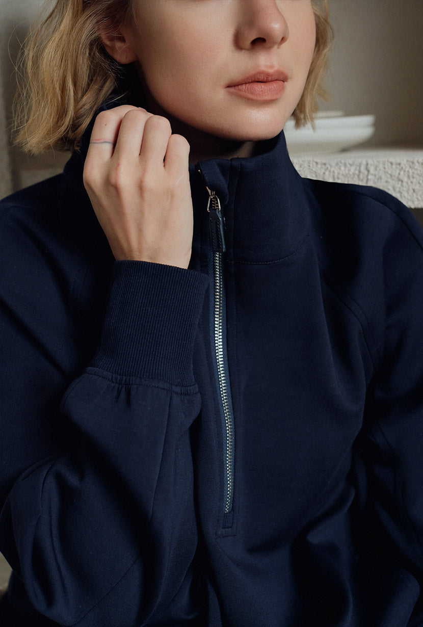 Petite Studio's Cassie Cotton Sweat Pullover in Navy