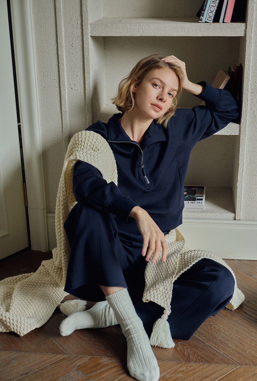 Petite Studio's Cassie Cotton Sweat Pullover in Navy