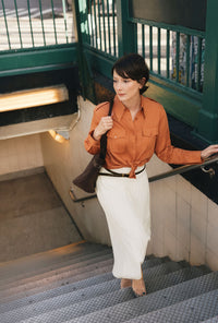 Petite Studio's Dana Linen Shirt Jacket in Ginger