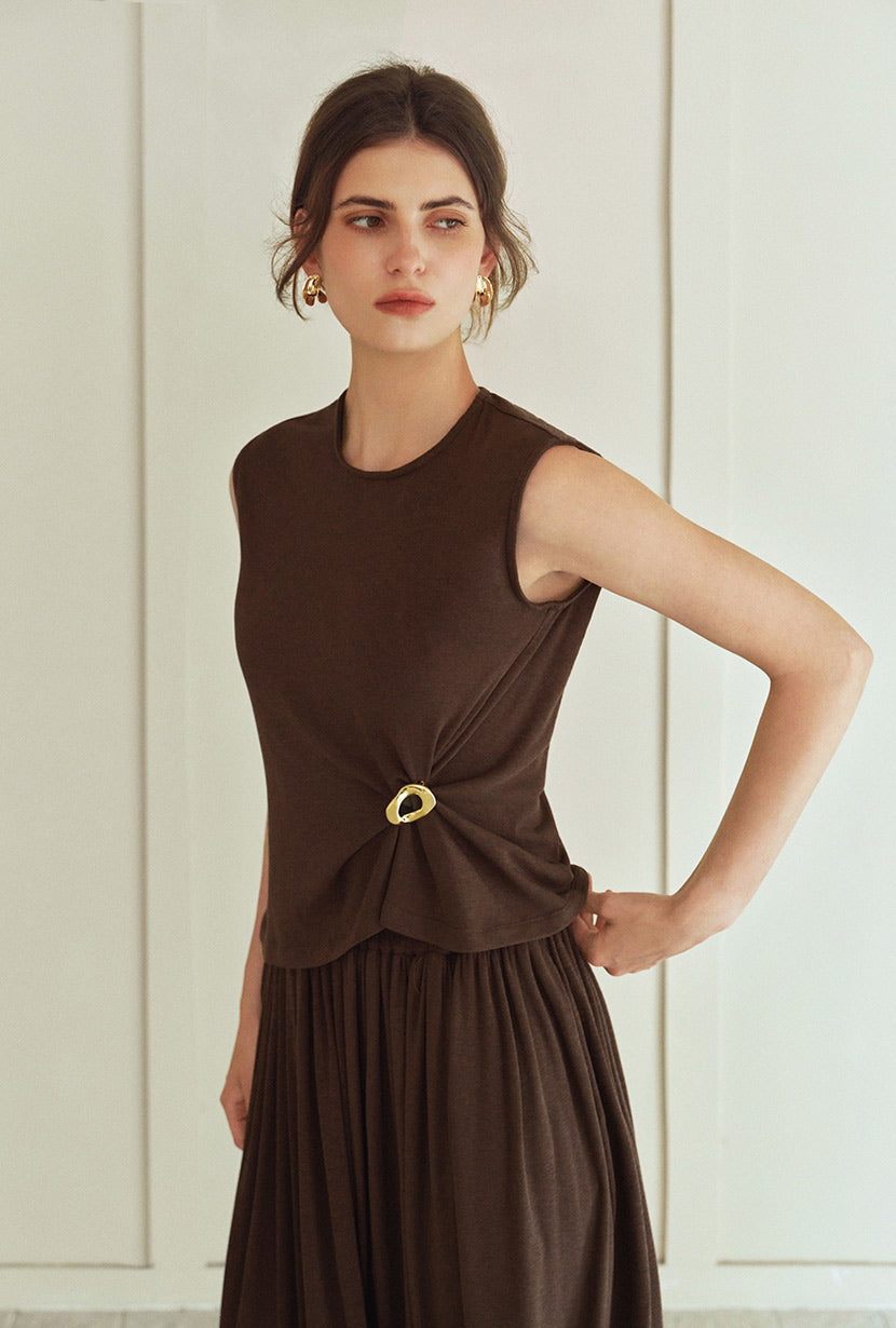Petite Studio's Jeevan Jersey Cotton Top in Chocolate
