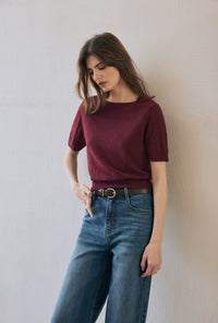 Petite Studio's Basti Reversible Merino Wool Cardigan in Burgundy 