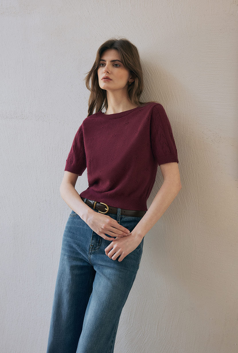 Petite Studio's Basti Reversible Merino Wool Cardigan in Burgundy 