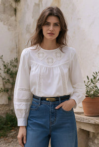 Petite Studio's Julian Appliqué Cotton Blouse in Ivory