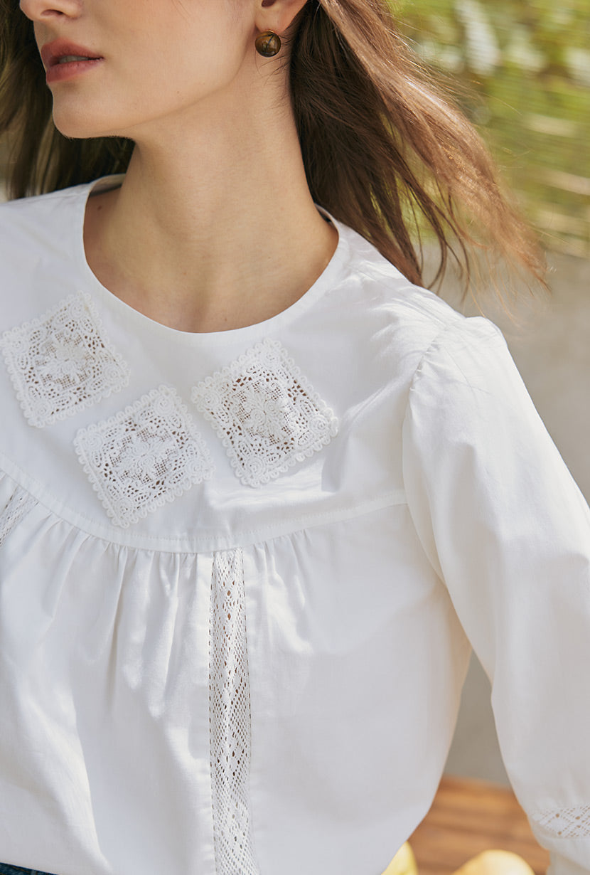 Petite Studio's Julian Appliqué Cotton Blouse in Ivory
