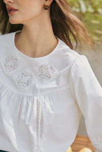 Petite Studio's Julian Appliqué Cotton Blouse in Ivory