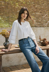 Petite Studio's Julian Appliqué Cotton Blouse in Ivory
