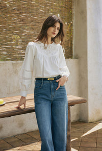 Petite Studio's Julian Appliqué Cotton Blouse in Ivory