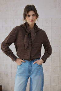 Petite Studio's Finn Cotton Scarf Shirt in Brown 