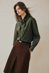 Petite Studio's Finn Cotton Scarf Shirt in Moss Green