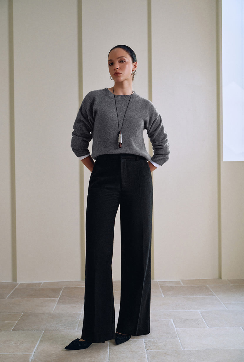 Petite Studio's Nori Merino Wool Scarf Sweater in Grey