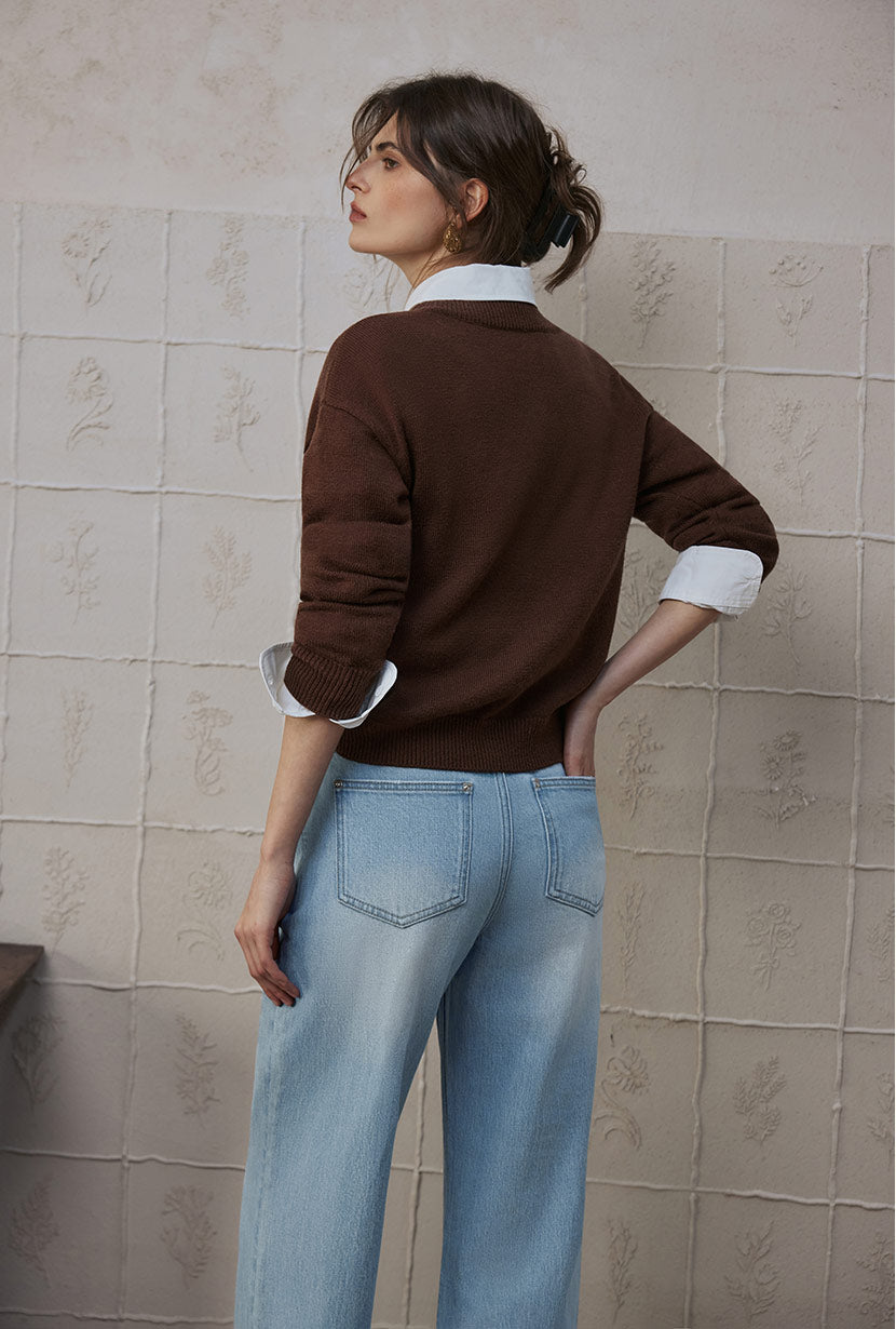 Petite Studio's Nori Merino Wool Scarf Sweater in Chocolate