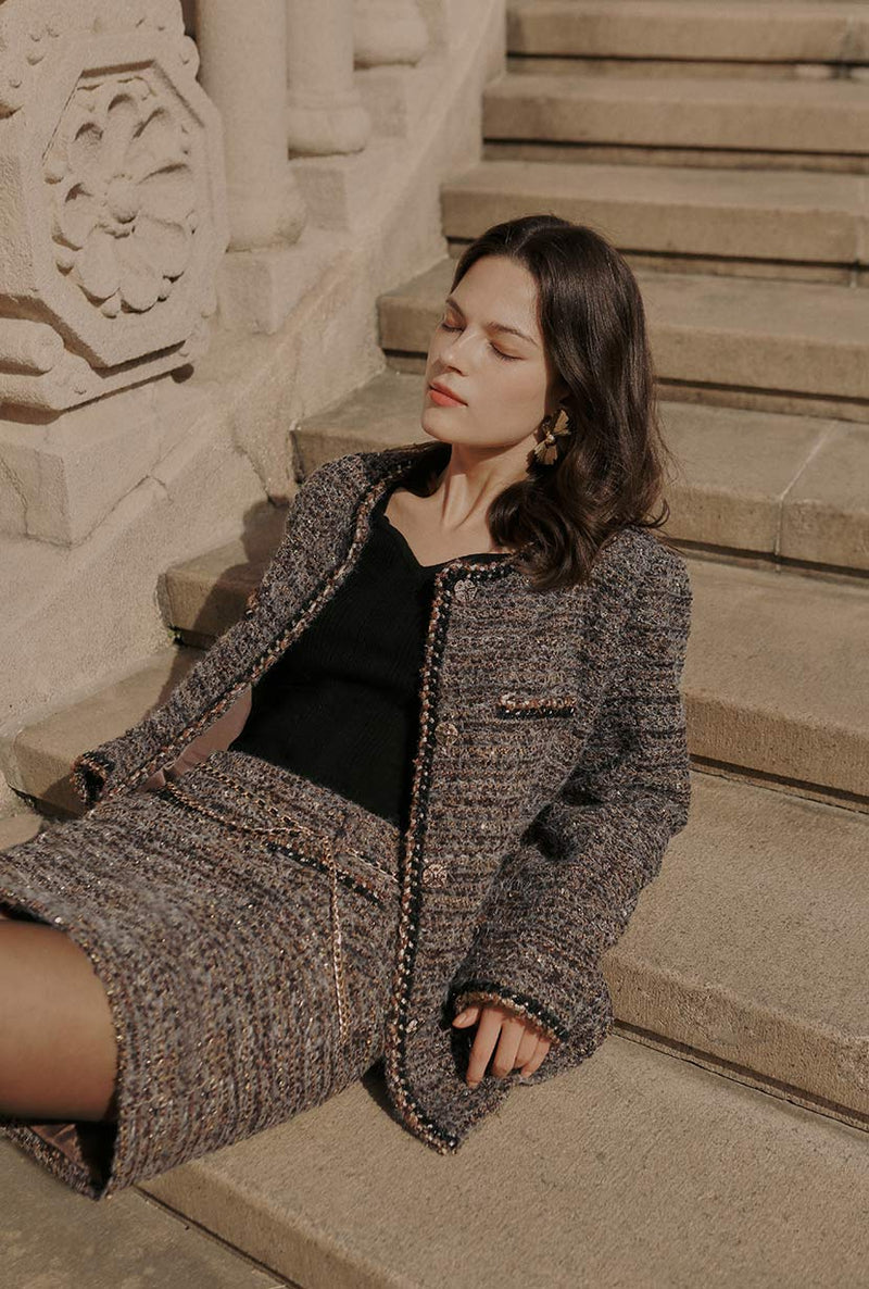 Petite Studio's Charmaine Oversized Wool Tweed Coat in Charcoal