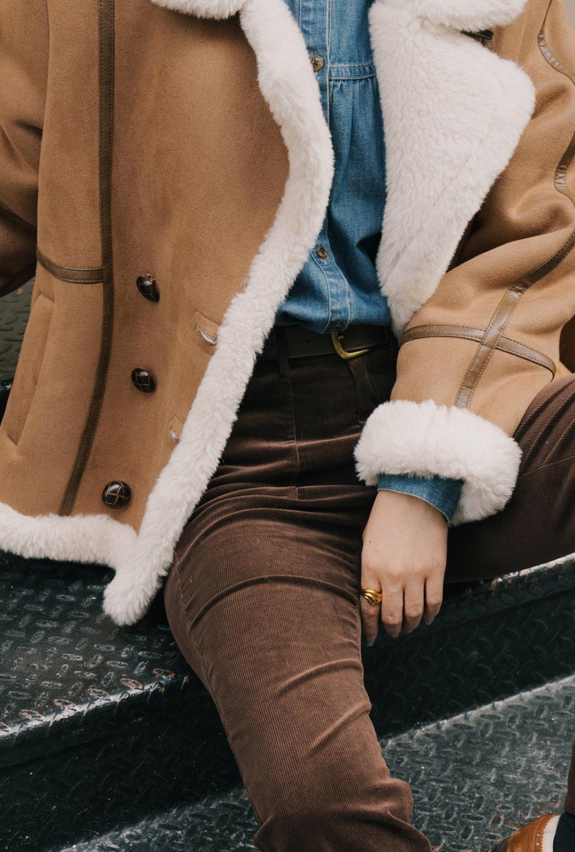 Petite Studio's Callen Suede and Fur Faux Shearling Coat in Tawny