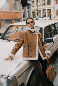 Petite Studio's Callen Suede and Fur Faux Shearling Coat in Tawny