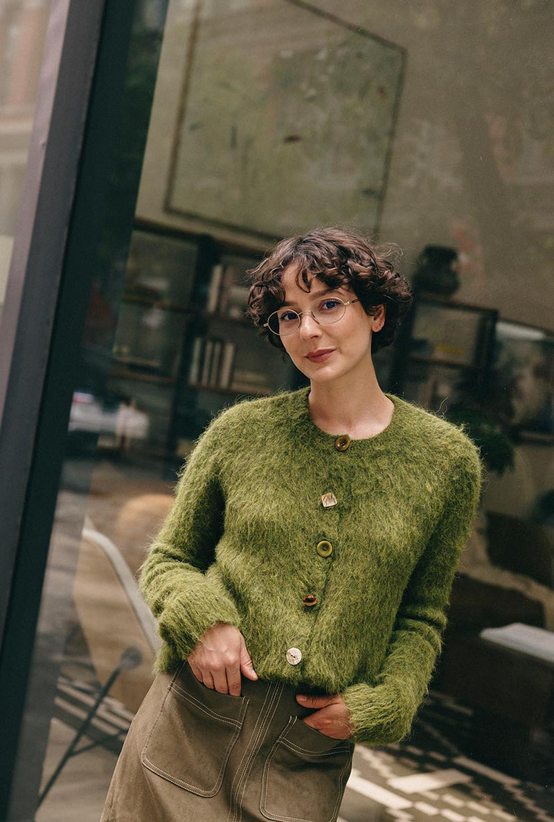 Petite Studio's Brayden Alpaca Cardigan in Olive Green