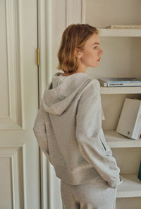 Petite Studio's Colby Cotton Zip-Up Hoodie in Heather White 
