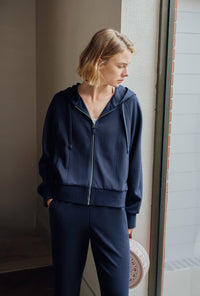 Petite Studio's Colby Cotton Zip-Up Hoodie in Navy