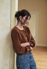 Petite Studio's Bellamy Mohair Cardigan in Brown