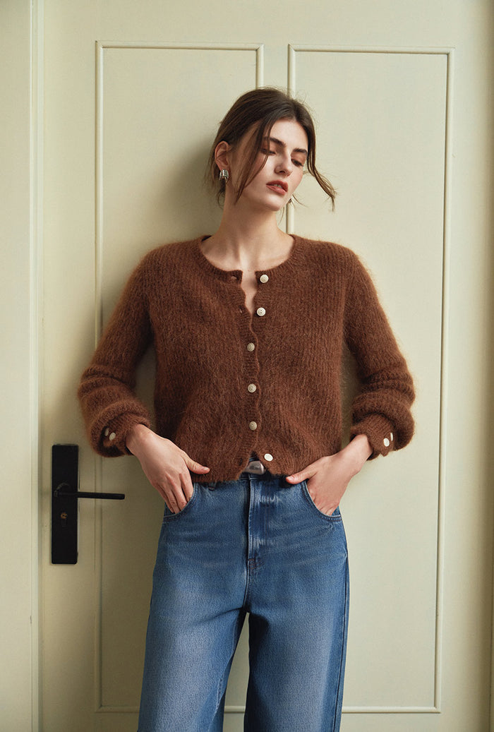 Petite Studio's Bellamy Mohair Cardigan in Brown