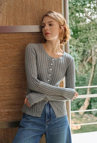 Petite Studio's Delsie Cotton Knit Top in Grey 