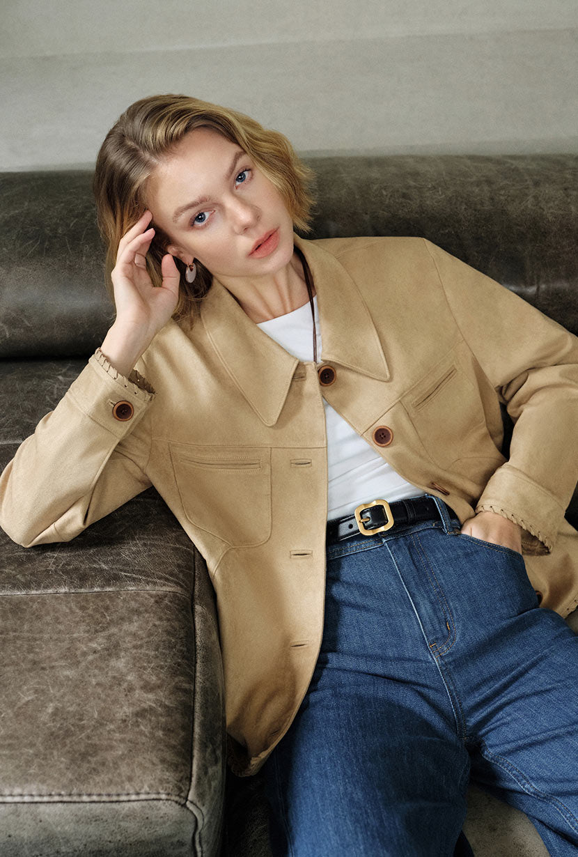 Petite Studio's Chiara Suede Jacket in Camel