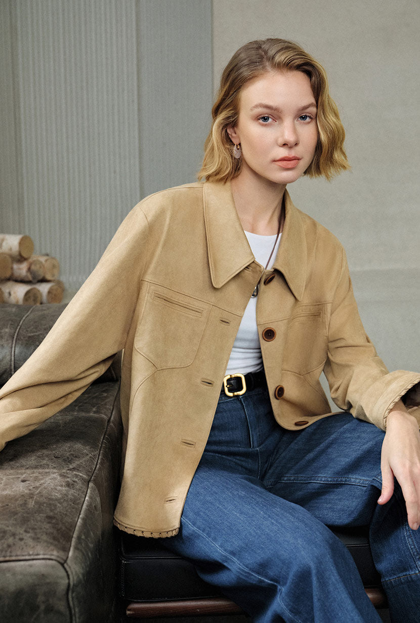 Petite Studio's Chiara Suede Jacket in Camel