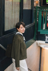 Petite Studio's Chiara Suede Jacket in Deep Olive 