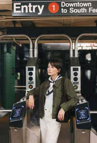 Petite Studio's Chiara Suede Jacket in Deep Olive 