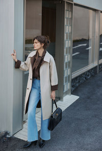 Petite Studio's Liam Reversible Cotton Trench Coat in Beige and Chocolate