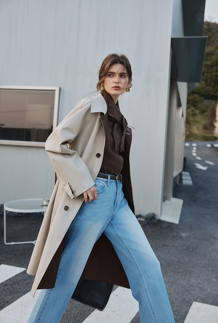 Petite Studio's Liam Reversible Cotton Trench Coat in Beige and Chocolate